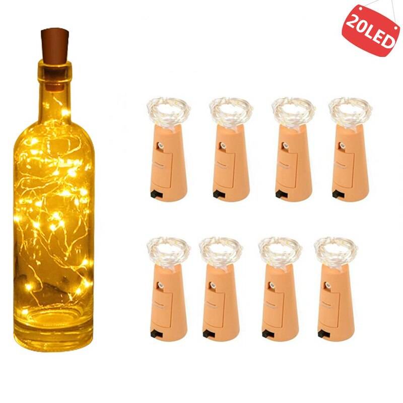 Strängljus vinflaska med kork 2m 20 led flasklampor batterikork för fest bröllop jul halloween trädgårdsdekoration - Vit