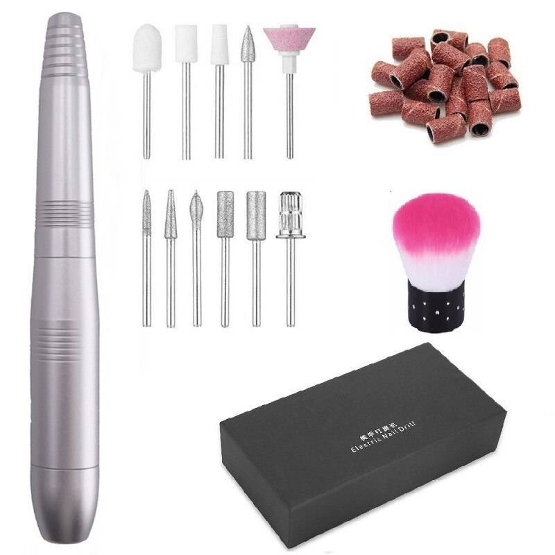 1 set elektrisk nagelborrmaskin manikyr pedikyr kit handstycke slipmaskin nagelborr polering verktyg set nagelfil - 02