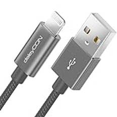 deleyCON 0,5m Lightning 8 Pin Laddningskabel USB-Kabel Apple MFI Kompatibel med iPhone 14 Pro Max 14 Pro 14 Plus 14 SE 13 Pro Max 13 Pro 13 Mini 12 Pro Max 12 Pro Metallkontakt & Nylonkabel - Grå