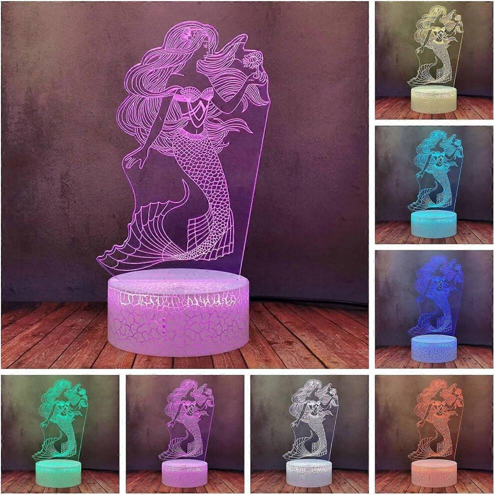 Saga Sjöjungfru Prinsessan Ariel Sea 3D LED Nattljus Kreativa Flickor Sovrum Inredning Festival Present D