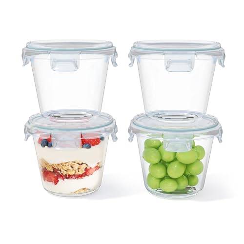 HAUSVIVO Glasbehälter mit Deckel 650ml Frischhaltedosen Rund aus Borosilikatglas – 4er Set Auslaufsicher & BPA-frei – Meal Prep Gläser & Glasschüssel, Suppenbehälter