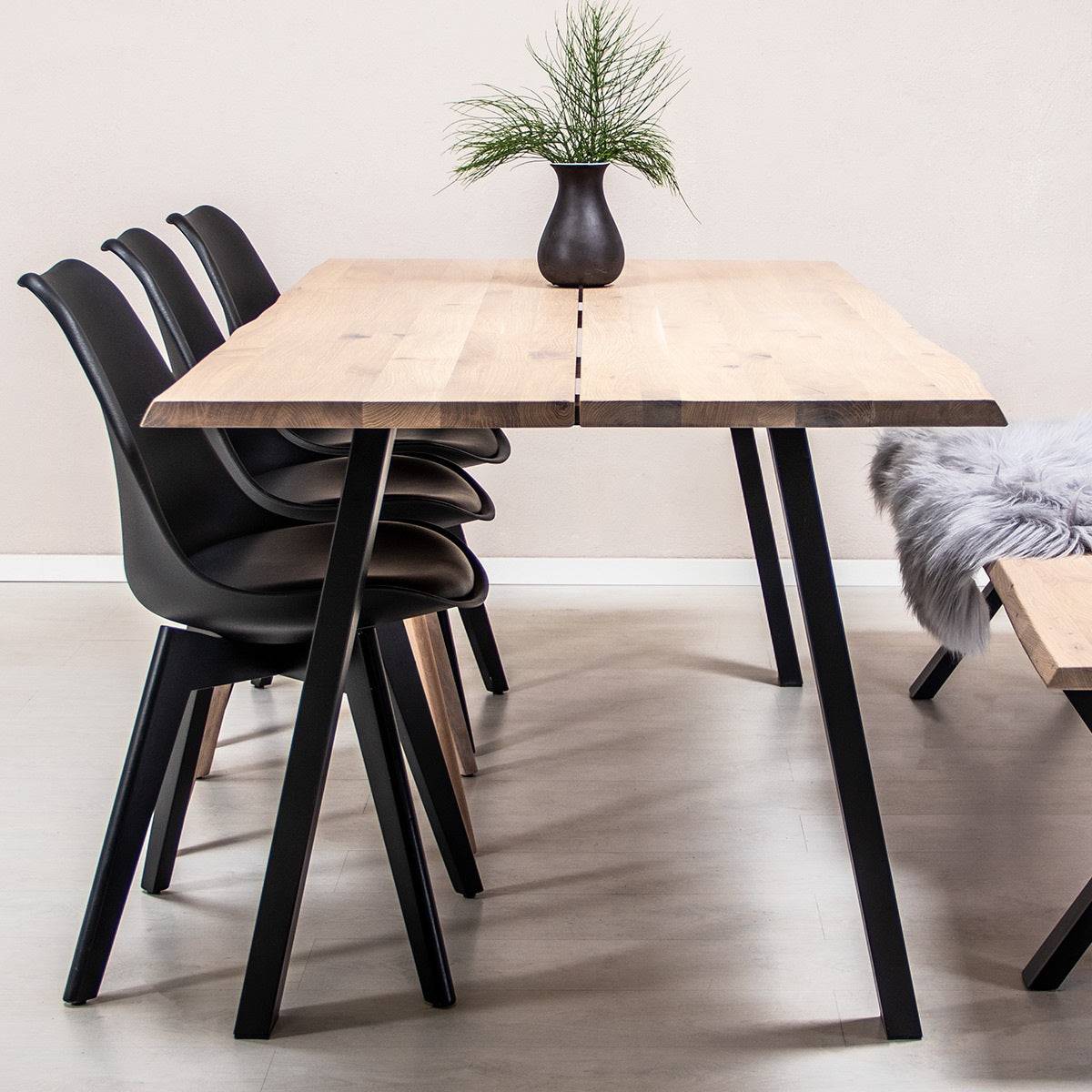 Plankebord i massiv eg | Model Curve Med B4 stel | 180x95 cm / Natur Olie.