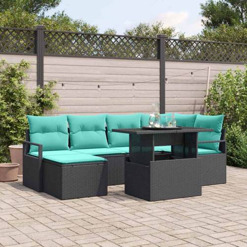 Trädgårdsoffset med lagring 7 pcs Svart och blå Poly rattan
