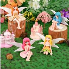 4st Mini Fairy Trädgårdstillbehör, Little Fairy Statue, Fairy Garden, Blomkruka, Trädgårdspinne, Heminredning, Födelsedagsdekoration, Girl Flying Wing - Multifärgad (4 st,Slumpmässigt 1 st)