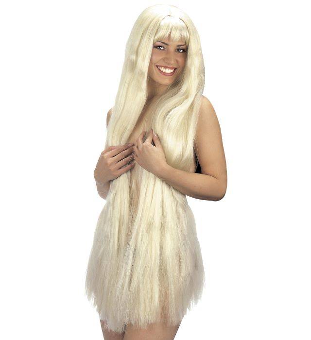 Extra lång blond peruk med lugg - 100 cm