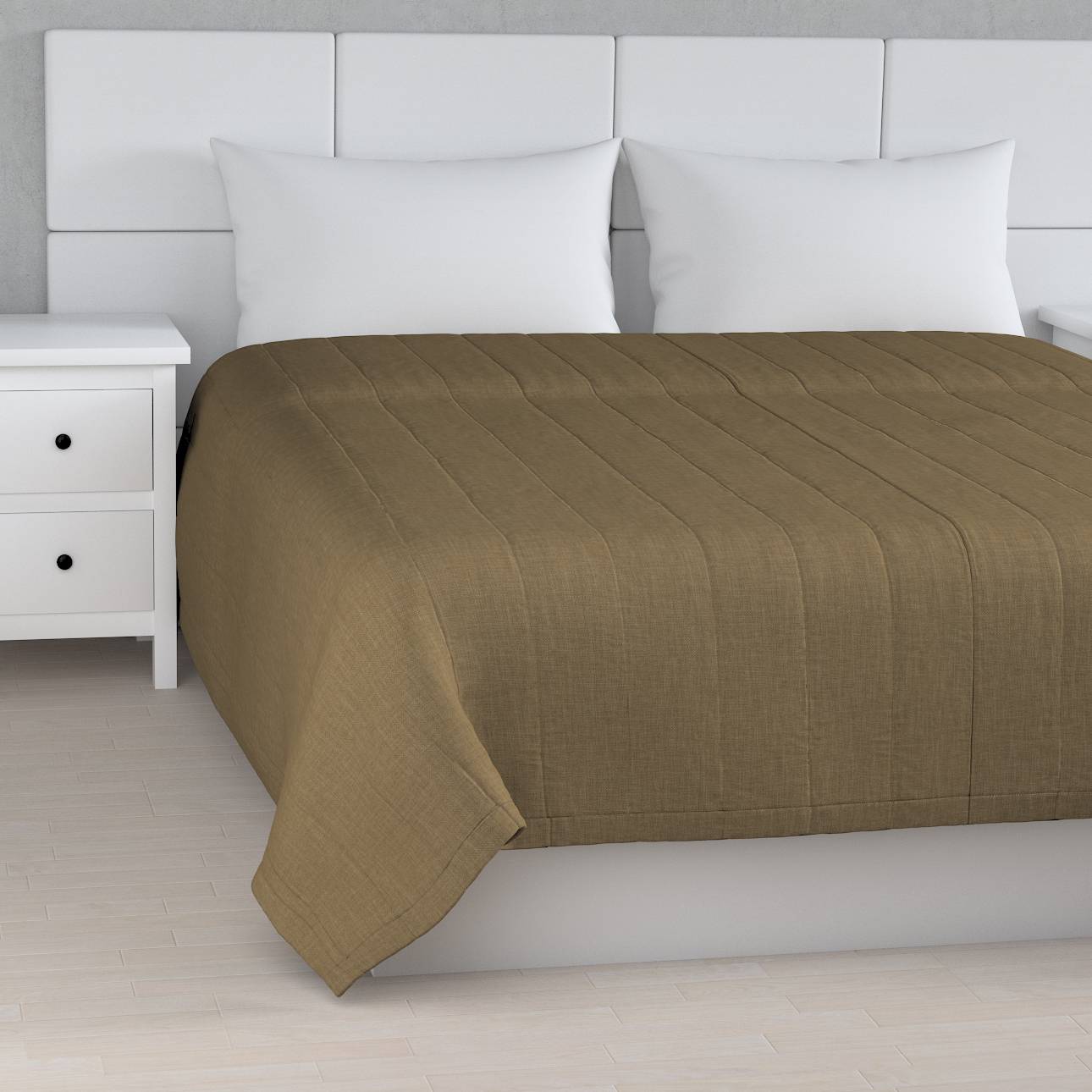 Sengetæppe quiltet<br/>10cm striber, Armygrøn, Sensuale Premium