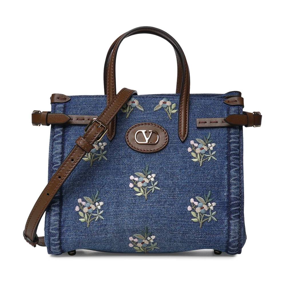 Valentino Garavani Antibes Lille Broderet Denim Shoppingtaske - Tasker - Dame - Blå - ONE SIZE - Denim