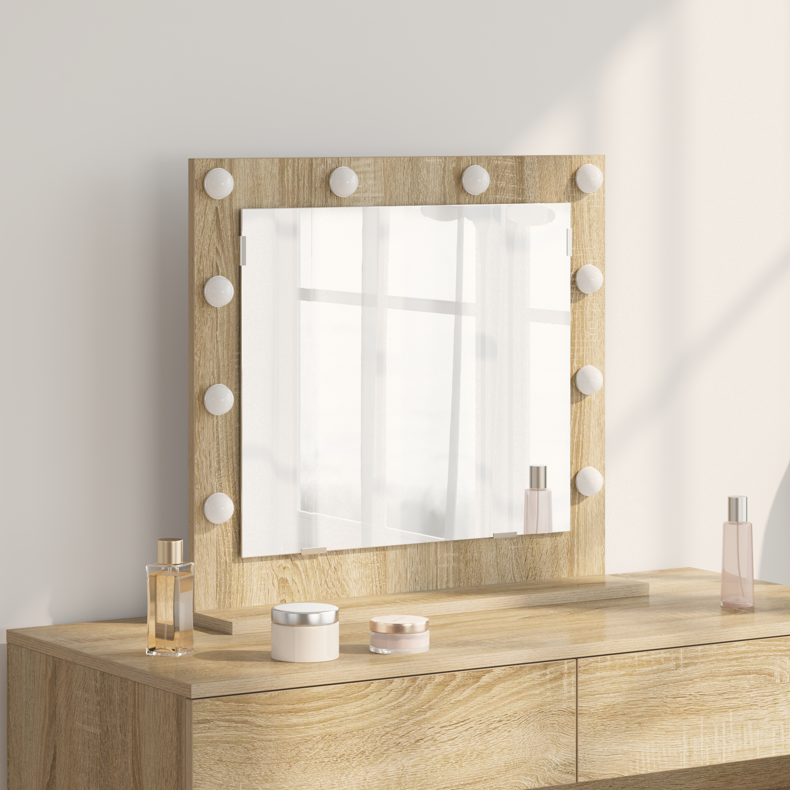Vaskeskab Spejl Med Led -strimmellys Sonoma Eg 60 X 55 X 18 Cm