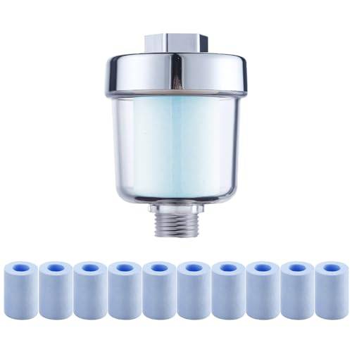 WOOLUCK® Duschfilter med 10 utbytbara filterelement, duschmunstycke kalkfilter, duschfilter för kalkhaltigt vatten, minskar torr kliande hud