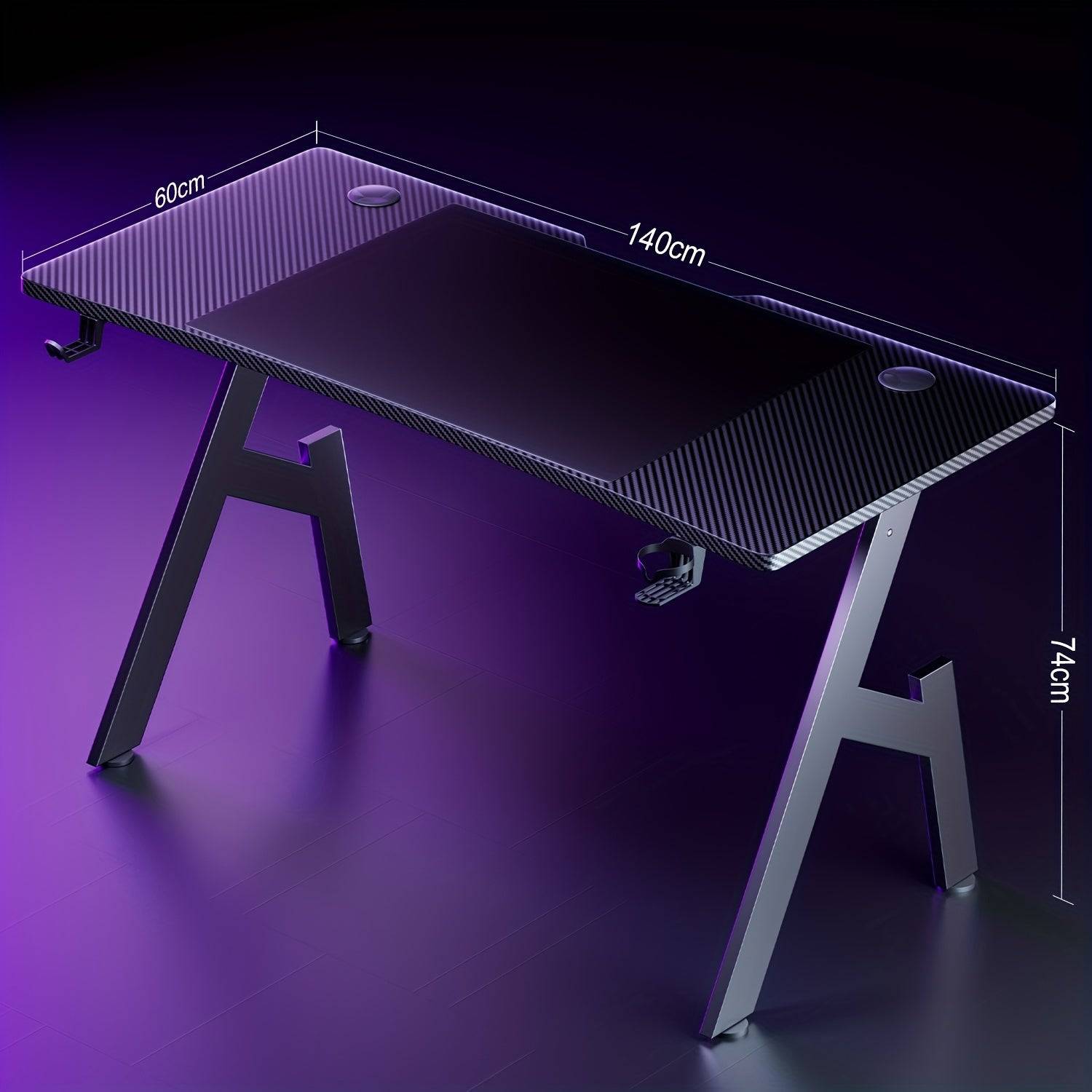 Gaming Desk with Carbon Fiber Surface, Heavy-Duty Computer Table w/Cup Holder - 140cm*60cm*74cm
