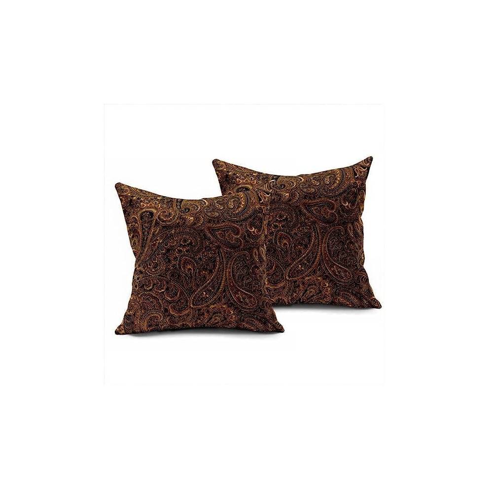 2-pak tribal pudebetræk, 16x16", brun/beige/sort blomsterprintet brun firkantet pudebetræk til sofa, stue, kontor og caféindretning