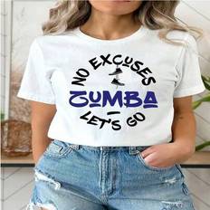 No Excuses Zumba T-Shirt - Fun Workout Fitness Tee For Women - Summer Activewear - Hot , Perfect Gift - White - L,M,S,XL