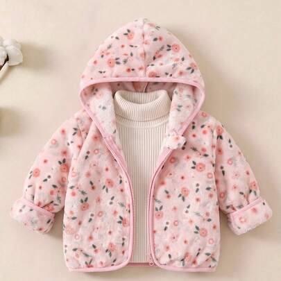 Vinterjacka med huva för babyflicka med småblommigt mönster - Rosa (6-9M,9-12M,12-18M,18-24M,2-3Y)