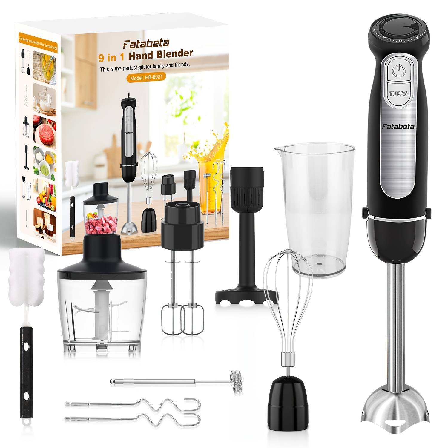 TEMU 9-in-1 Hand Blender - Stainless Steel Blending Rod With 5 Speed Settings, Chopper, Whisk, And Milk Frother. Suitable For Meat, Potatoes, And Baby Food