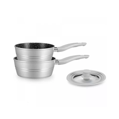 Sauce Pan Set- Non Stick Marble Coating -  3 Pcs - SILVER - Royalty Line