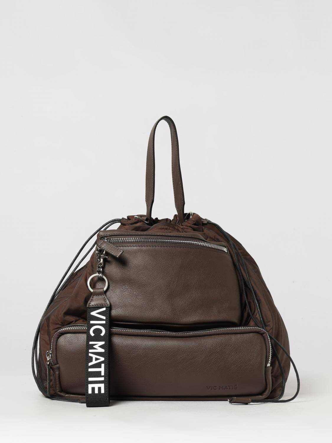 VIC MATIÉ Beuteltasche aus Nylon und Leder mit Kordelzugverschluss - OS