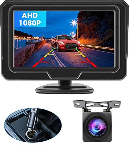 Jansite Uppgraderad AHD backkamera 1080P bil omvänd kamerakit backup-kamera backkamerakit med 4,3 tum LCD-skärm för skåpbilar, supernattvision enkel installation gör-det-själv omvänd guide