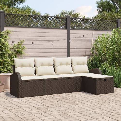Trädgårdsoffset med kudde med lagring 5 pcs Brun Poly rattan