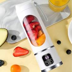 1 st 450 ml trådlös bärbar mixer elektrisk juicemaskin, USB-laddningsbar mini fruktjuicer med 12 blad och dubbel kopp, multifunktionell juicekoppmixer - Värd+cup (Grågrön,Vit,Purpur)