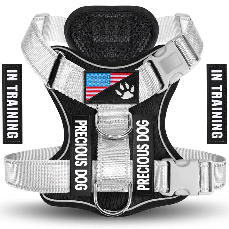 Reflective Dog Vest Harness with 5 Customisable Patches - GREY BLACK / XL (XL)