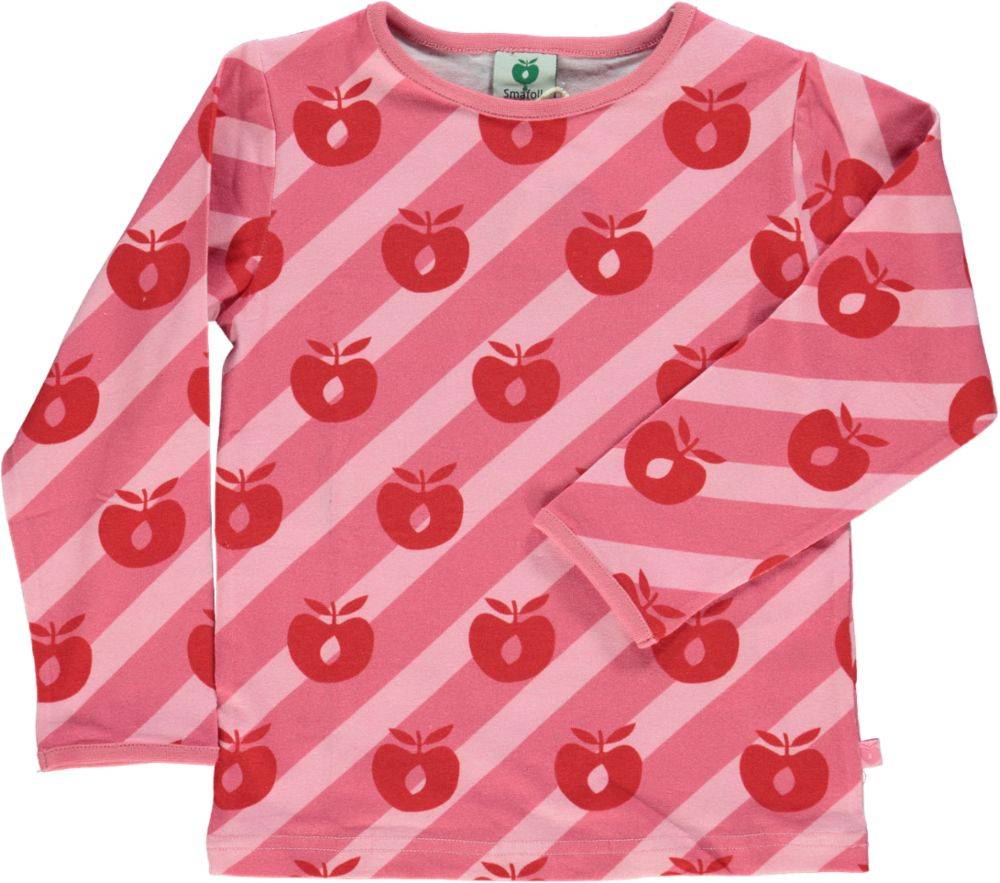 Langærmet bluse med æbler - Pink / 4-5