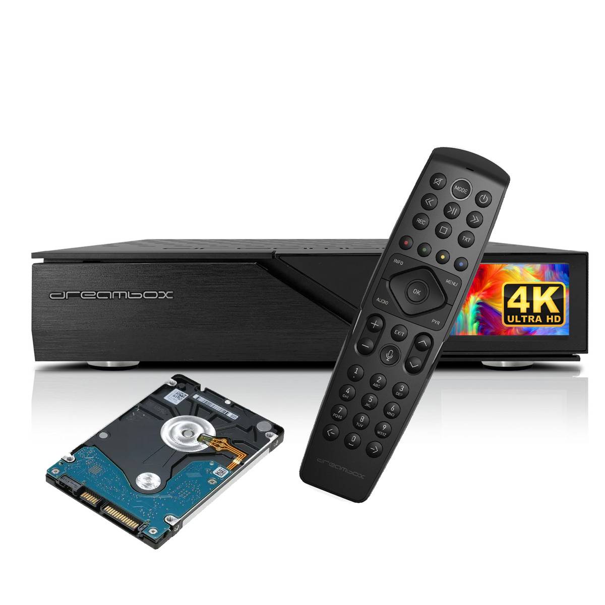 Dreambox DM900 RC20 UHD 4K – Dual DVB-C/T2 Linux-mottagare (Välj variant: Med inbyggd hårddisk 1TB)