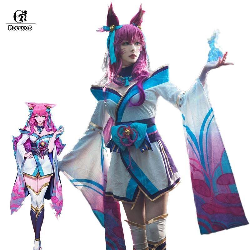 Lol Spirit Blossom Ahri Cosplay Kostym Ahri Cosplay Peruk Spel Lol Ahri Kostym Dam Kimono Komplett Set Kinesisk Klänning cm