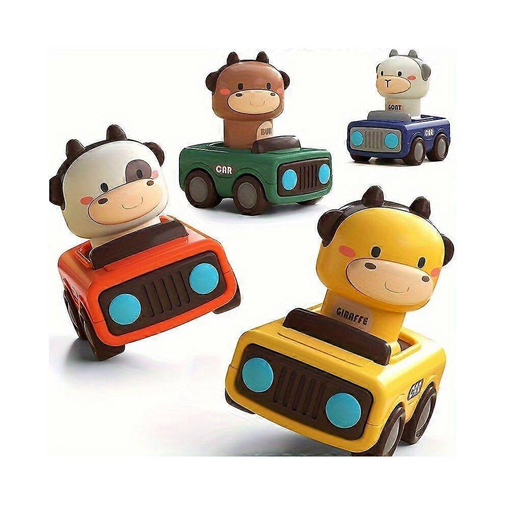 (Purple) Animal Car-Shaped Push Toy with Oversized Figure, 360 Rotation, No Batteries Needed, Party Favor Egg Filler for Kids
