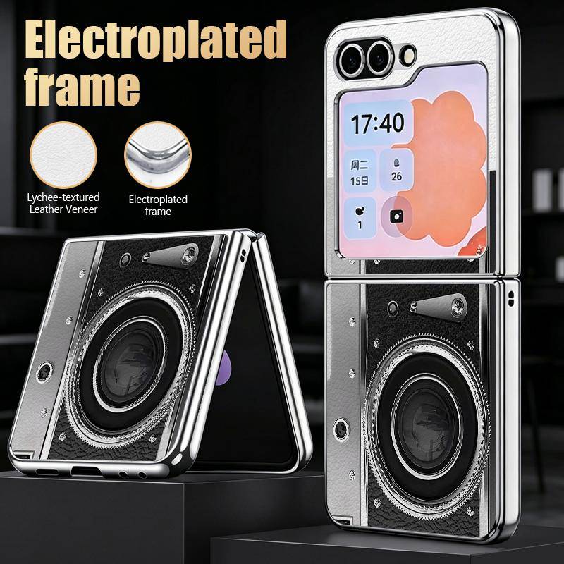 Retro Game Boy Camera Print Fodral För Samsung Galaxy Z Flip 8 7 6 5 Flip8 Flip7 Flip6 Hybrid 3-i-1 Läder Hud Plätering Vikbar Telefon Fodral
