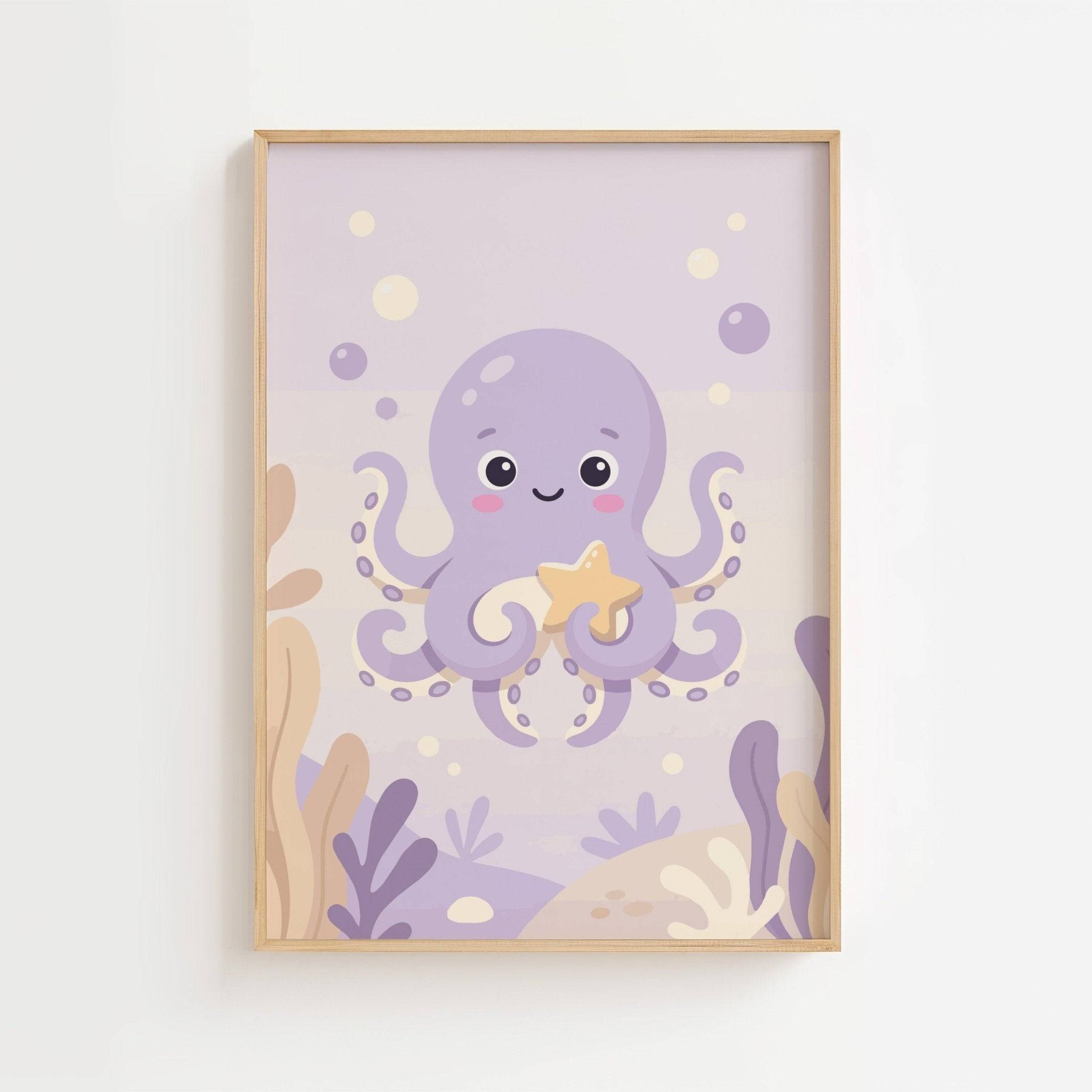 Bläckfiskposter-70x100 cm / 28x40″ / Med ram / Mörkt trä