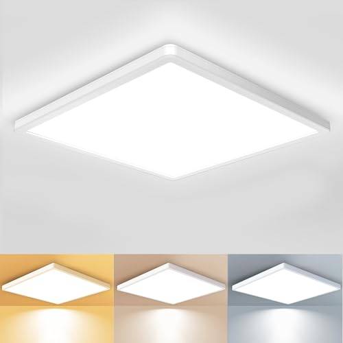 zemty LED Deckenleuchte Flach 24W 29.5cm, 3000K/4000K/6500K Deckenlampe Eckig Panel 3Farben Ultra Dünn Lampen Deckenlampen IP44 Wasserdicht Badezimmer Modern Lampe Decke für Bad Schlafzimmer Küche Flu
