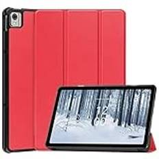 Tri-Folding Stand Magnetic Flip Tablet Cover Lämplig for Nokia T21 10,4 tum TA-1495 2022 Tablet PU Läderfodral(Red)