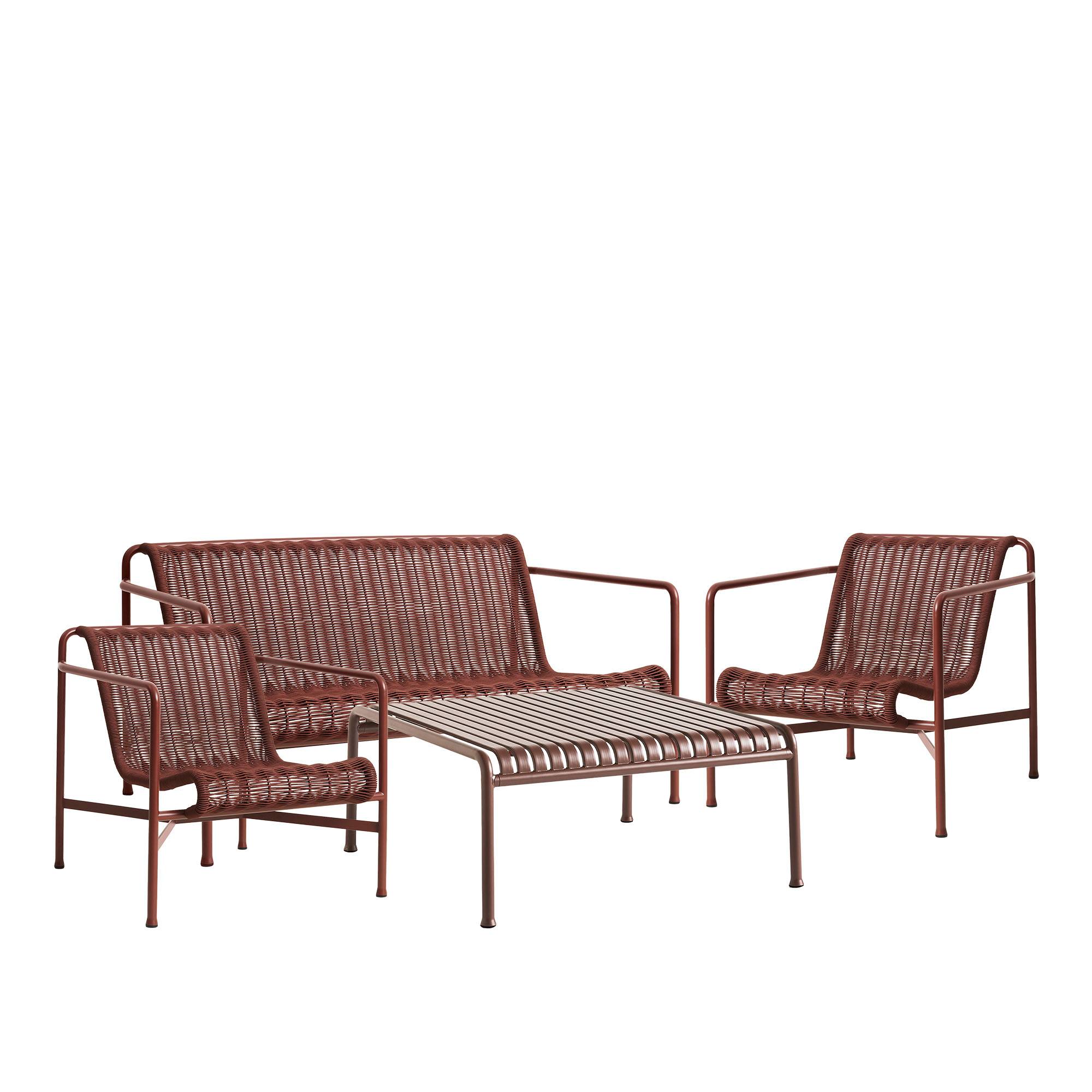 HAY - Palissade cord loungegrupp med loungesoffa, 2 loungestolar & lågt trädgårdsbord iron red - Loungegrupper utomhus