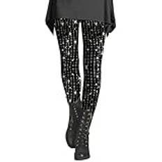 Dam mjuka leggings pack dam paljett tryckt fashionabla vardagliga bantning underdel byxor moderskap träningskläder plus, Svart, M