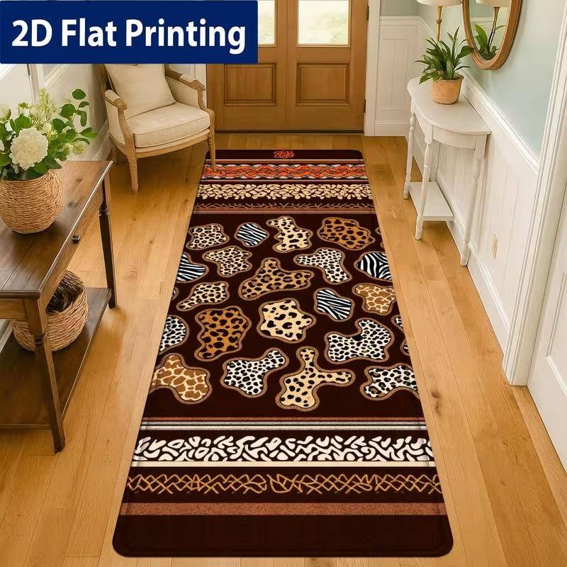 Vintage Leopard Zebra Djurmönster Löpare Matta Halkfri Lång Golvmatta Boho Tribal Randig Matta för Hall Kök Heminredning