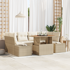 vidaXL 7 Stykke Have Sofa Set med Hynder Beige Poly Rattan