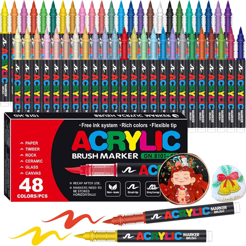 Liquid Acrylic Markers Set Soft Brush Tip No Pump Needed DIY Art Painting Pens for Students Profession Watercolor Drawing Tools