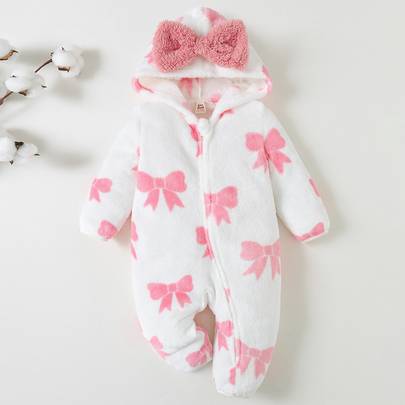 Babyflicka avslappnad vardags-romper med rosettmönster och lång ärm för hösten - Rosa (6-9M,9-12M,12-18M,18-24M,2-3Y,0-1M,1-3M,3-6M)