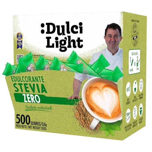 Stevia Sötningsmedel i 500 påsar DulciLight Zero | 100% Naturlig Sockersubstitut 0% Kalorier | Granulerat Steviasocker | 1gr = 10gr Socker | Aspartam- och konserveringsmedelsfri