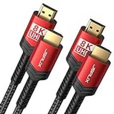 JSAUX 8K HDMI-kabel 1 meter 2 stycken, HDMI 2.1 kabel 48 Gbps Highspeed HDMI-kabel, 4K @ 120Hz 144 Hz, 8K @ 60 Hz, HDCP 2.2 & 2.3, HDR 10, eARC kompatibel med bärbar dator Monitor UHD TV PS5 PS4 Dolby