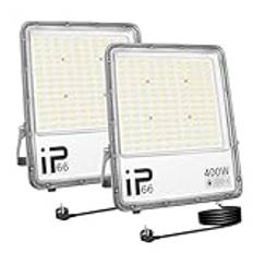 AUXTINGS Utomhus LED-strålkastare med plugg, 2 st 400W LED-strålkastare utomhus 40000LM 6000K kall vit IP66 vattentät LED-strålkastare utomhus för trädgård, garage, innergård, kvadrat, terrass