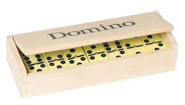 Domino i træ-æske