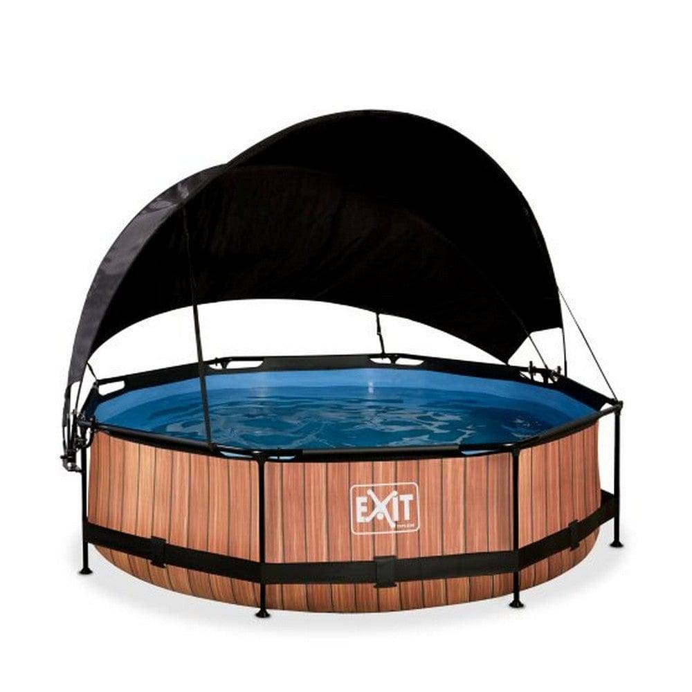 Exit Toys Pool Wood Rund med Filterpump + Solsegel - 360x76cm