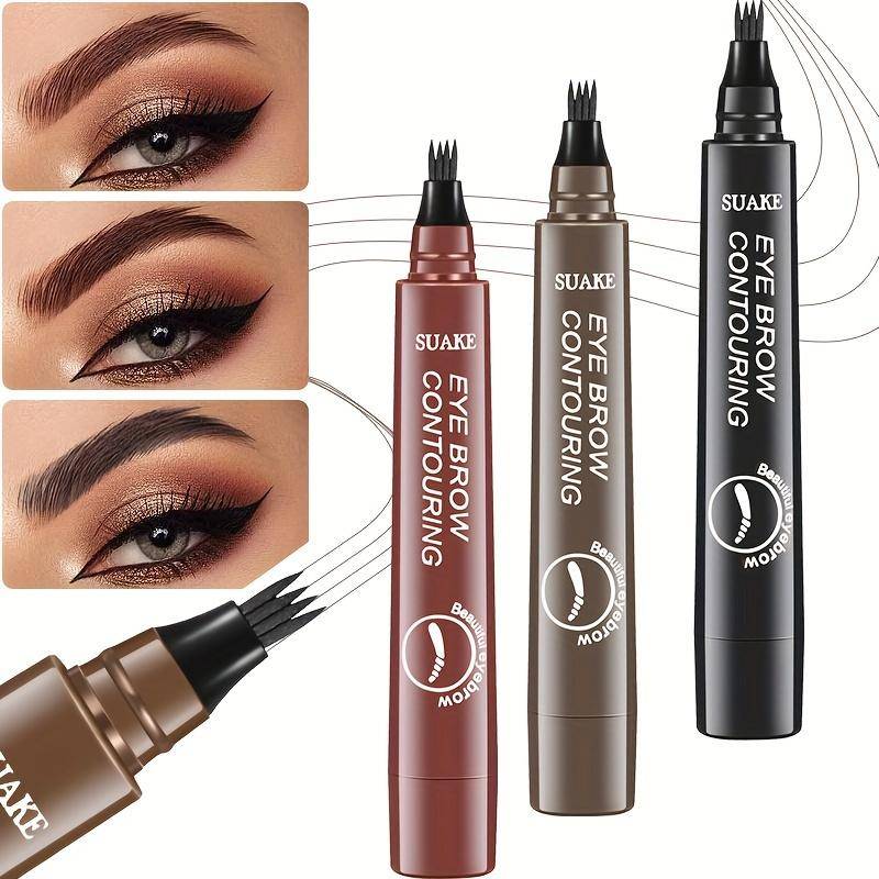 Långvarig Vattentät Ögonbrynspenna - 4-delad Huvud Microblading Penna för Naturligt Utseende Bryn, 4-punkts Flytande Ögonbrynspenna för Daglig Makeup