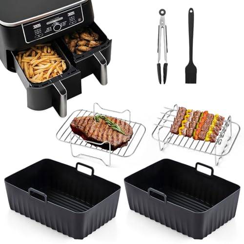 Airfryer-tillbehörsset för Ninja Foodi AF300EU AF400EU, hunnycook 10 stycken Airfryer-tillbehör för 7,6 L–9,5 L Ninja Dual Airfryer, inklusive Airfryer-tillbehör silikonform, ställ och verktyg