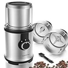 Yumystori Kaffekvarn elektrisk, 350W kryddkvarn elektrisk och kaffekvarn, 110 g kapacitet elektrisk kaffekvarn rostfritt stål för kaffebönor Linfrö Nötter Kryddor Spannmål (Silver)
