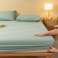 1pc Soft & Breathable Solid Color Brushed Fitted Sheet, Simple & Modern Design, Suitable For Twin, Queen, King Size Mattress, Bedroom Decor, Pink & Wh - Dark Green - Multi-size