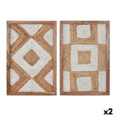 Geometrisk Boho Hvid Naturlig Maleri - ESPRIT (40 x 3 x 60 cm) - Sæt af 2