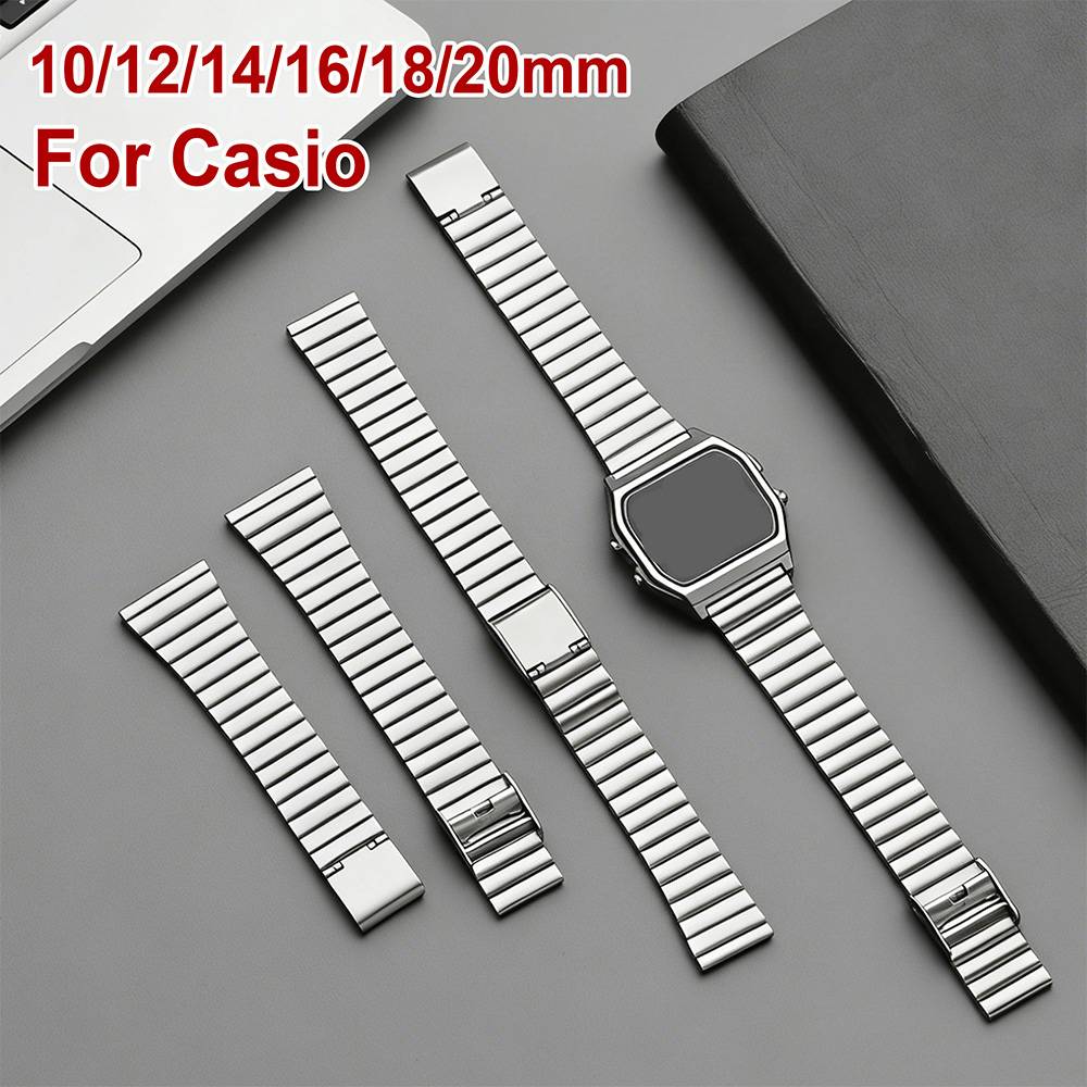 Stainless Steel Strap 10mm 12mm 14mm 16mm 18mm 20mm Watch Band for Casio F-91W F105 F108 A158W A168 AE1200 AE1300 Metal Band