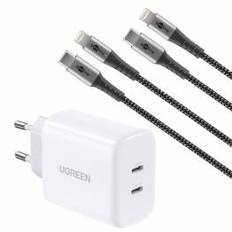 Joyroom 40W dobbelt oplader med USB-C PD og 2 MFi Lightning kabler - 1m